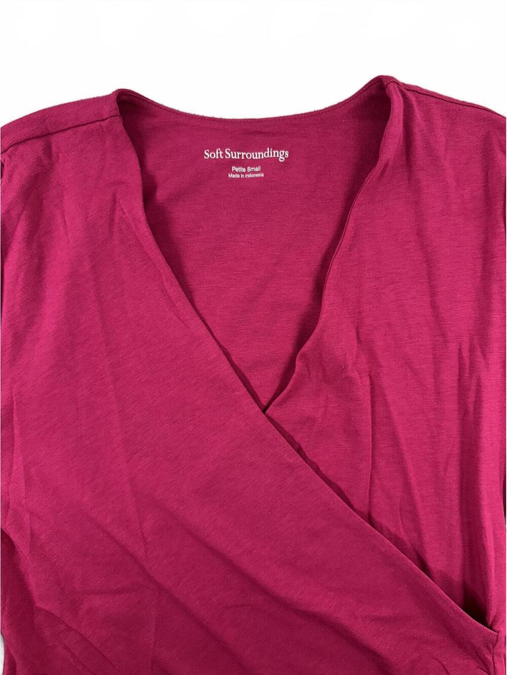 Soft Surroundings Pink Wrap Top Feminine Ruched Casual Office Style - Picture 4 of 8
